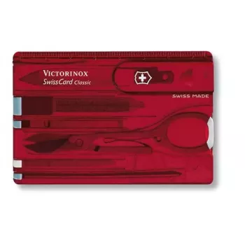 Victorinox SwissCard Classic Raudona – kortelės dydžio daugiafunkcis įrankis