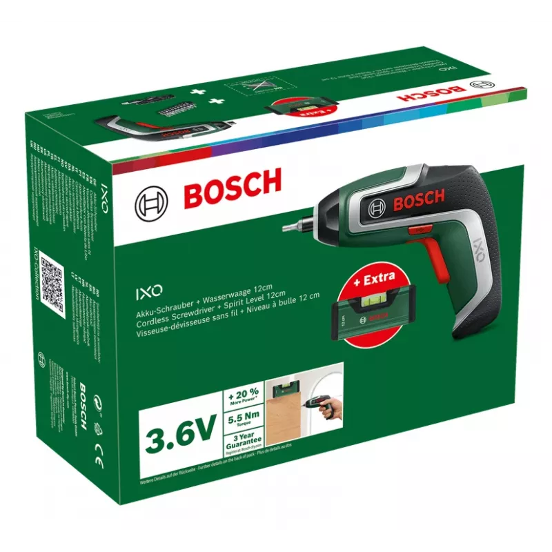 Belaidis atsuktuvas Bosch IXO 7 su 32 dalių antgalių rinkiniu, įkraunamas rankinis atsuktuvas