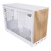 PC korpusas Lian Li A3-mATX Micro Tower — Baltas su medžiu, palaiko ATX/SFX/SFX-L maitinimo šaltinius, Micro-ATX/Micro-ITX, 1x3.5 colio + 2x2.5 colio