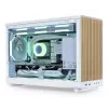 PC korpusas Lian Li A3-mATX Micro Tower — Baltas su medžiu, palaiko ATX/SFX/SFX-L maitinimo šaltinius, Micro-ATX/Micro-ITX, 1x3.5 colio + 2x2.5 colio