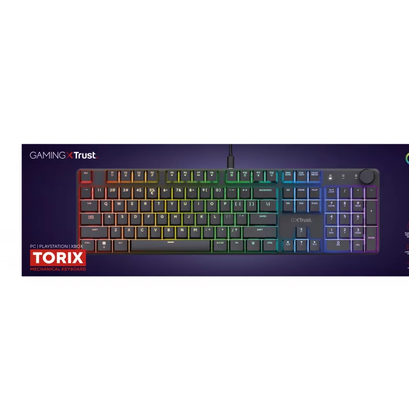 Mechaninė žaidimų klaviatūra TRUST GXT 866 TORIX USB Full-size 104 klavišų QWERTY Juoda RGB