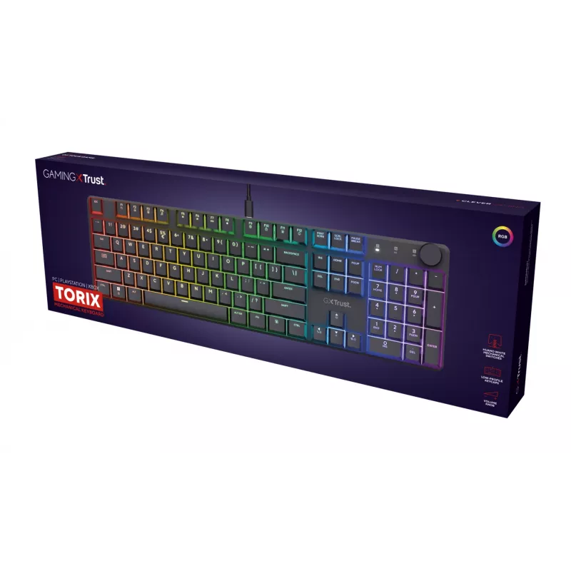 Mechaninė žaidimų klaviatūra TRUST GXT 866 TORIX USB Full-size 104 klavišų QWERTY Juoda RGB
