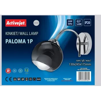 Sieninis šviestuvas ActiveJet AJE-PALOMA 1P — vienas lemputės lizdas E27, sidabrinis su juodu stiklu