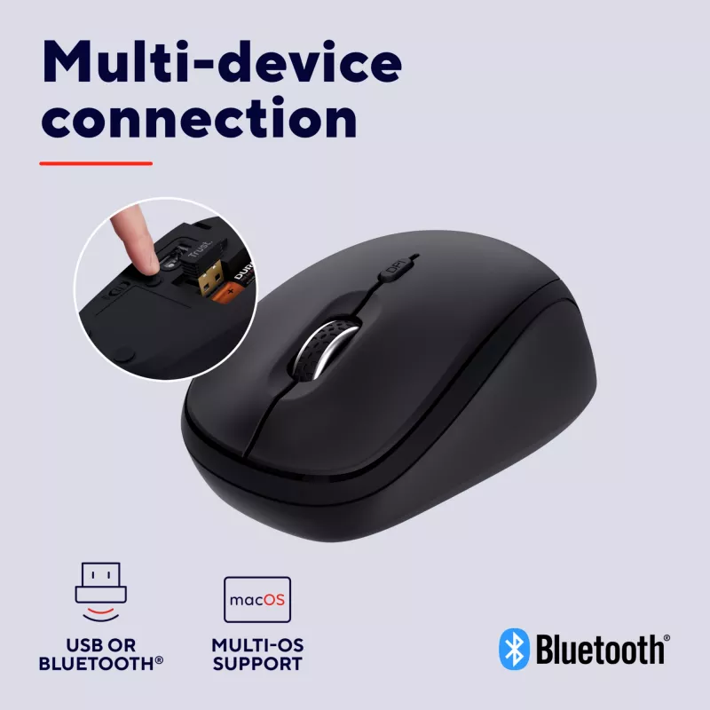 Trust Yvi+ pelė Universal Ambidextrous RF Wireless + Bluetooth Optinė 1600 DPI
