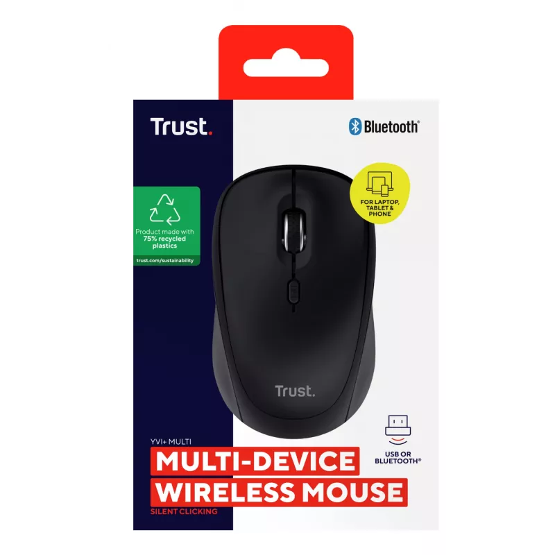 Trust Yvi+ pelė Universal Ambidextrous RF Wireless + Bluetooth Optinė 1600 DPI