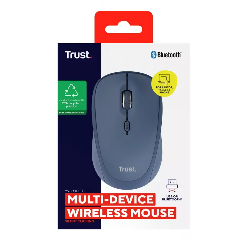 Trust Yvi+ pelė Universal Ambidextrous RF Wireless + Bluetooth Optinė 1600 DPI