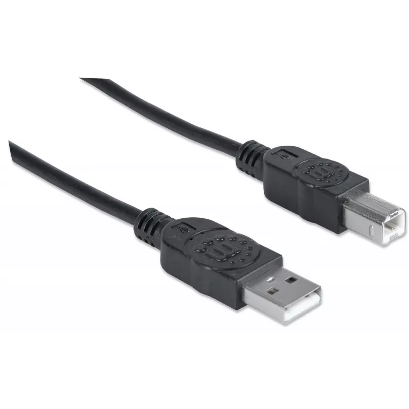Manhattan USB-A į USB-B laidas, 3 m, vyriškas į vyrišką, 480 Mbps (USB 2.0), Hi-Speed USB, juodas, visam gyvenimui garantija