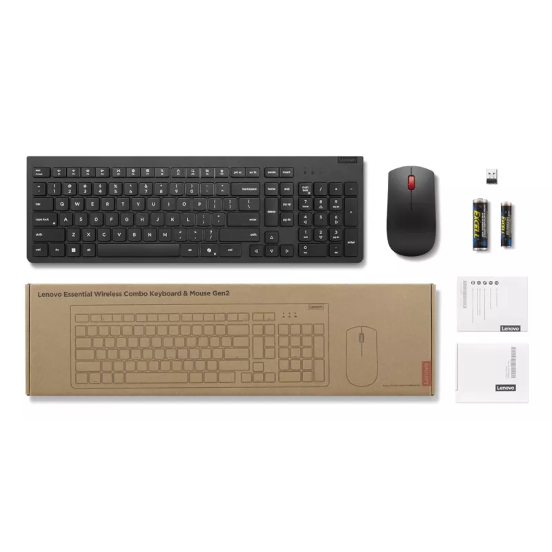 Belaidžiai klaviatūra ir pelė Lenovo 4X31R64453 – kompaktiškas rinkinys su USB imtuvu