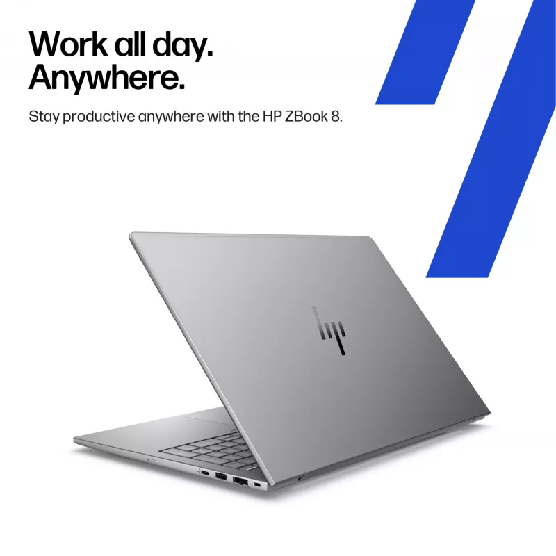 Mobilioji darbo stotis HP ZBook 8 G1i – 14 colių WUXGA, Intel Core Ultra 7 255H, 16GB DDR5, 512GB SSD, NVIDIA RTX 500 Ada, Windows 11 Pro, sidabrinė