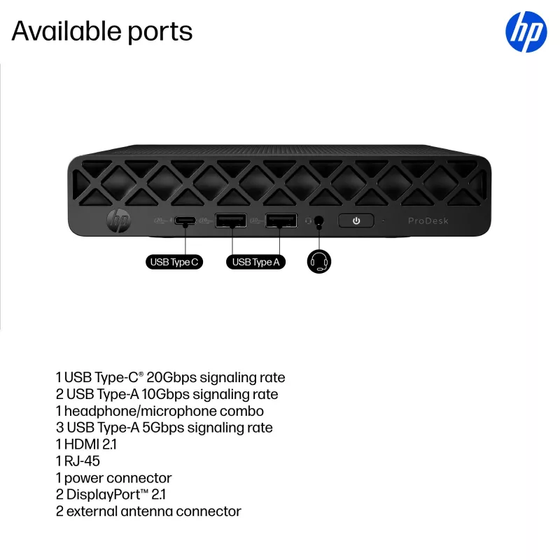 Mini kompiuteris HP ProDesk 4 G1i AI – Intel Core Ultra 7 265T, 16 GB DDR5, 1 TB NVMe SSD, Windows 11 Pro, Jack Black