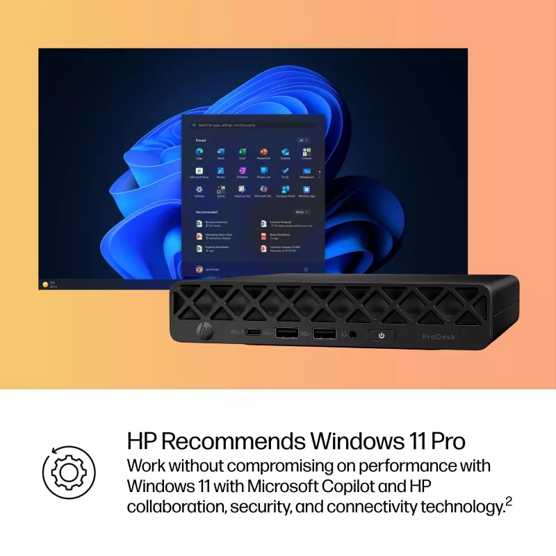 Mini kompiuteris HP ProDesk 4 G1i AI – Intel Core Ultra 7 265T, 16 GB DDR5, 1 TB NVMe SSD, Windows 11 Pro, Jack Black