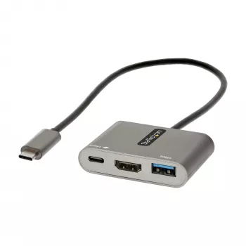 StarTech.com USB-C kelių prievadų adapteris, USB-C į HDMI 4K vaizdas, 100W PD perdavimas, USB 3.0 šakotuvas 5Gbps (1xType-C/1xA), USB-C mini dokas, USB-C kelioninis dokas, nešiojama nešiojamojo kompiuterio dokavimo stotelė