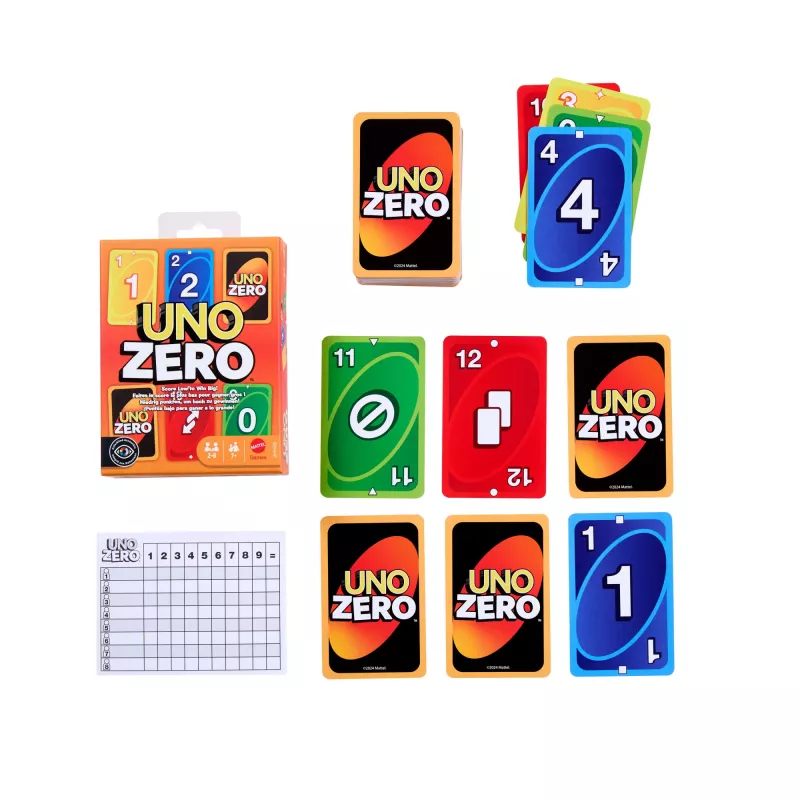 Kortų žaidimas MATTEL UNO Zero – atsikratymo kortų žaidimas, nuo 7 metų, su kalade ir rezultatų lentele
