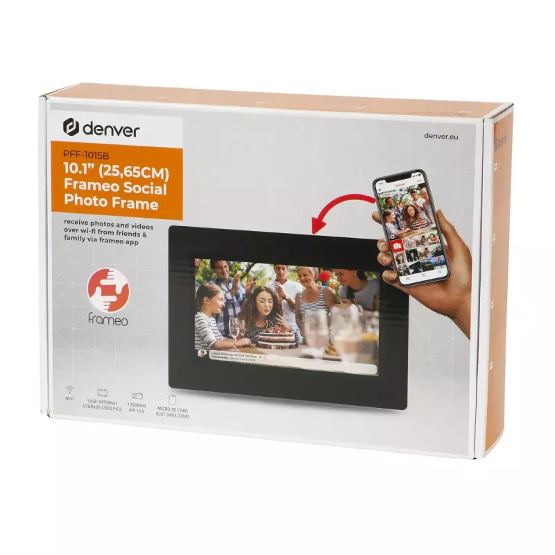 Skaitmeninis nuotraukų rėmelis Denver PFF-1015B 10,1 colio jutiklinis ekranas Wi-Fi 16 GB