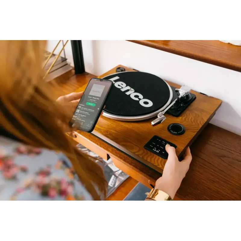 Puskiečio pavaros vinilinis grotuvas Lenco LS-55WA Wood Semi Automatic USB Bluetooth