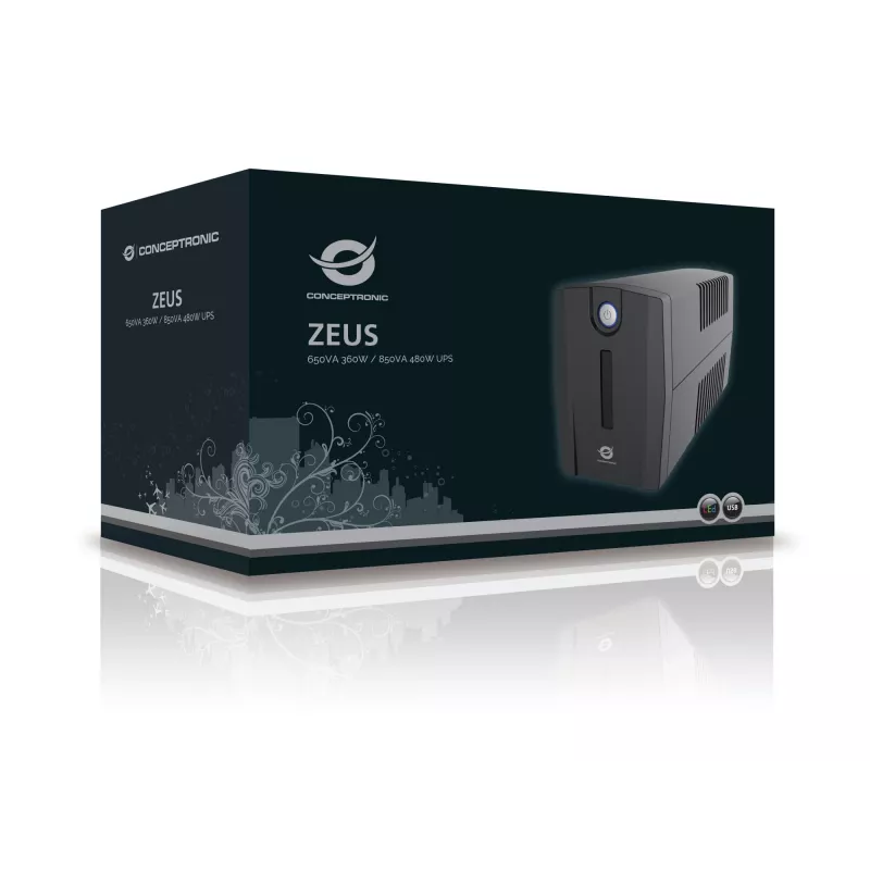 Conceptronic ZEUS 850VA 480W nepertraukiamo maitinimo šaltinis, Schuko lizdas, linijinis-interaktyvus, 0,85 kVA, 480 W