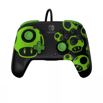 Žaidimų pultas PDP REMATCH Wired Controller 1-Up Glow in the Dark, skirtas Nintendo Switch, USB, 3 m laidas, D-pad, Home mygtukas, juoda/žalia