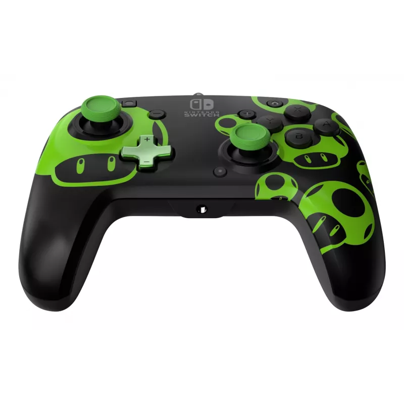 Žaidimų pultas PDP REMATCH Wired Controller 1-Up Glow in the Dark, skirtas Nintendo Switch, USB, 3 m laidas, D-pad, Home mygtukas, juoda/žalia