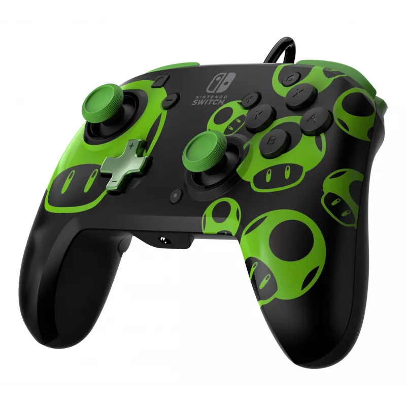 Žaidimų pultas PDP REMATCH Wired Controller 1-Up Glow in the Dark, skirtas Nintendo Switch, USB, 3 m laidas, D-pad, Home mygtukas, juoda/žalia