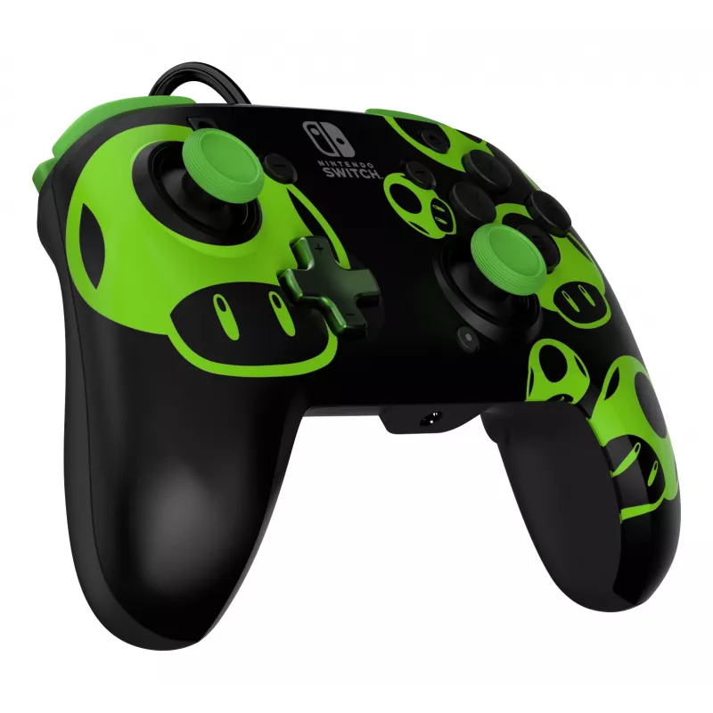 Žaidimų pultas PDP REMATCH Wired Controller 1-Up Glow in the Dark, skirtas Nintendo Switch, USB, 3 m laidas, D-pad, Home mygtukas, juoda/žalia