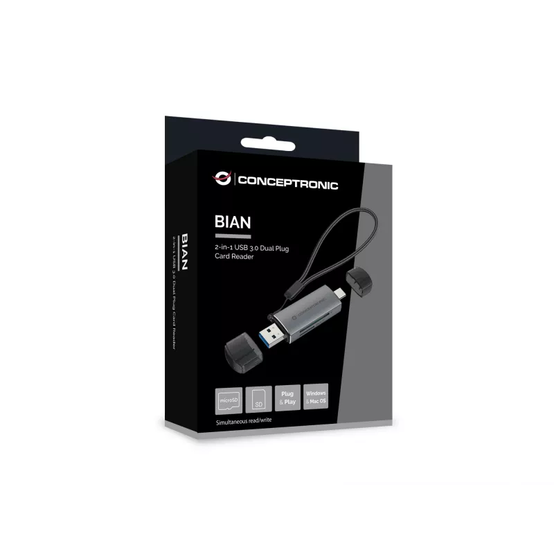 Conceptronic BIAN05G 2-in-1 USB 3.0 dvigubas kištukinis kortelių skaitytuvas, SD/MicroSD 3.0, UHS-I