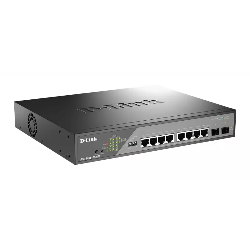 D-Link DSS-200G-10MPP valdomas tinklo jungiklis L2 Gigabit Ethernet (10/100/1000) Power over Ethernet (PoE) 1U juodas, pilkas