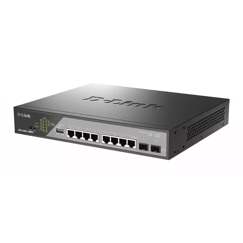 D-Link DSS-200G-10MPP valdomas tinklo jungiklis L2 Gigabit Ethernet (10/100/1000) Power over Ethernet (PoE) 1U juodas, pilkas