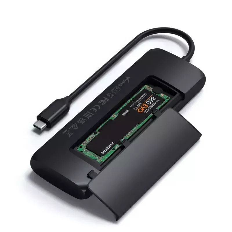 Satechi ST-UCHSEK USB-C hibridinis adapteris su SSD dėklu, HDMI, juodos spalvos