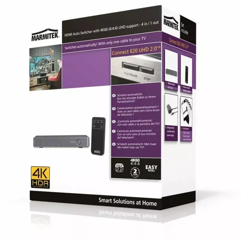HDMI prailgintuvas ir jungiklis Marmitek Connect 620 UHD 2.0, 4K@60Hz, HDR, 4 prievadai