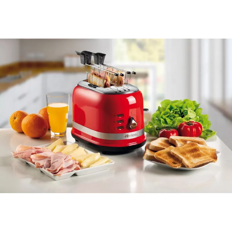 Ariete 149 skrudintuvas su žnyplėmis 2 riekėms duonos – automatinis išstūmimas – atšildymas – 6 skrudinimo lygiai – 800 W – Modern Line – raudonas
