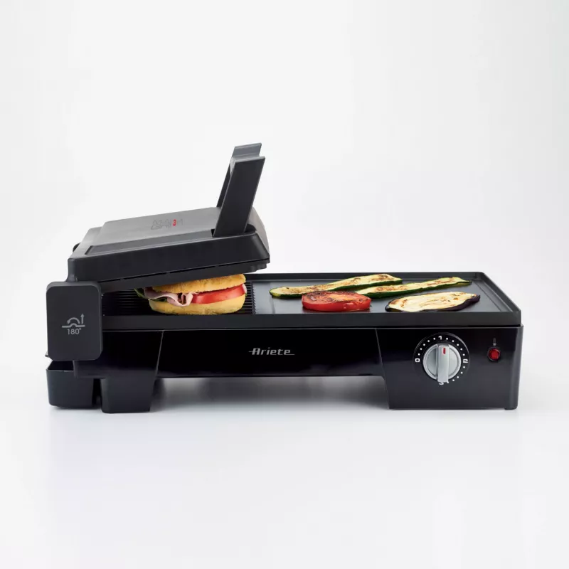Ariete 1916 Multi Grill 3 in 1 – elektrinis grilis, kepsninė, lygi ir briaunota plokštė – 180° atidarymas – reguliuojamas termostatas – 2400 W – juoda