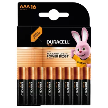Šarminė vienkartinė baterija Duracell Plus AAA – 48 x 11 x 10 mm, pakuotės svoris 160 g