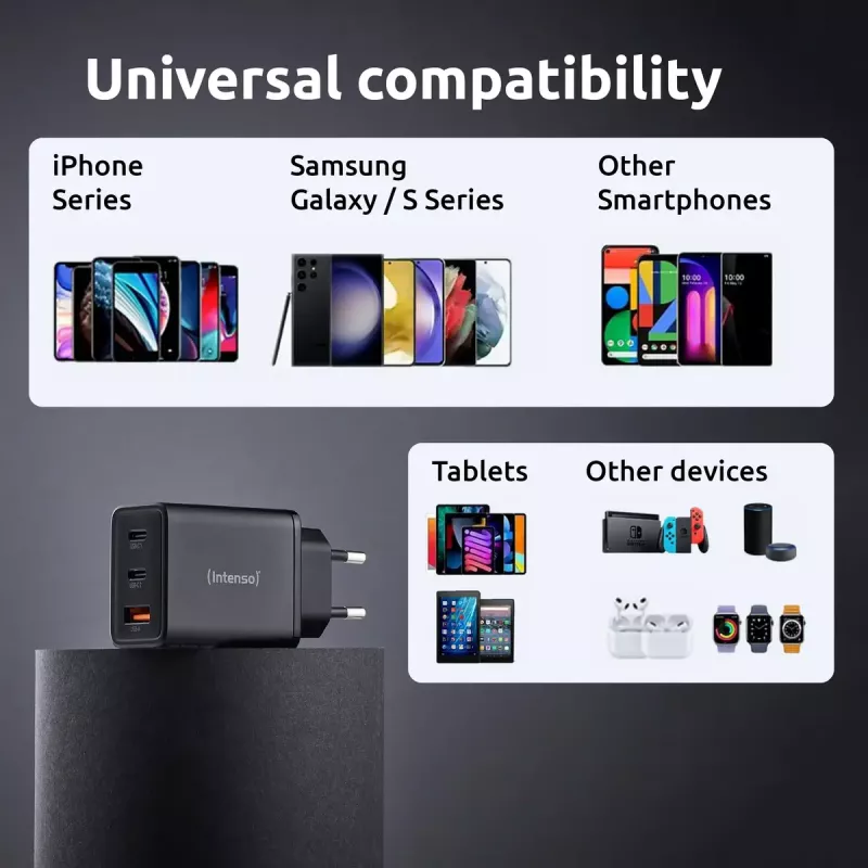 Intenso W65ACC 65W USB-C ir USB-A maitinimo adapteris juodas