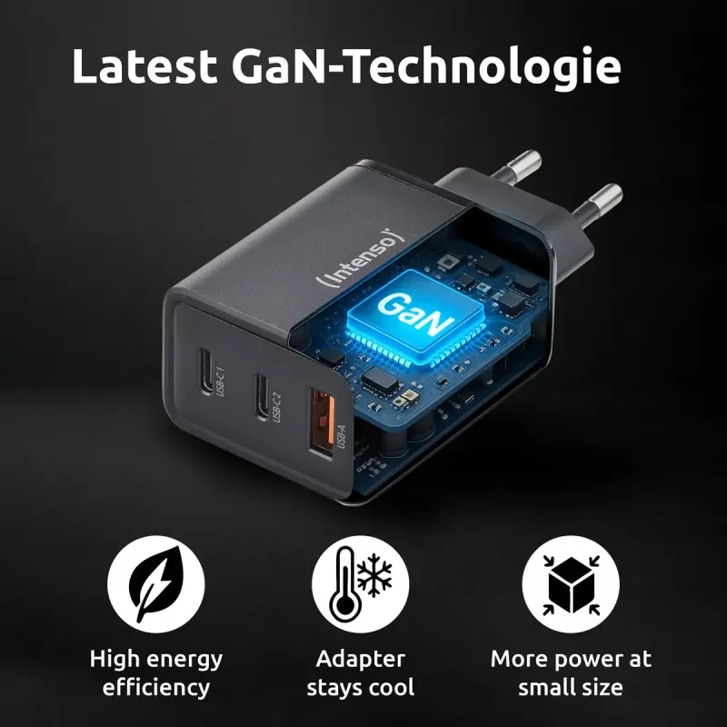 Intenso W65ACC 65W USB-C ir USB-A maitinimo adapteris juodas