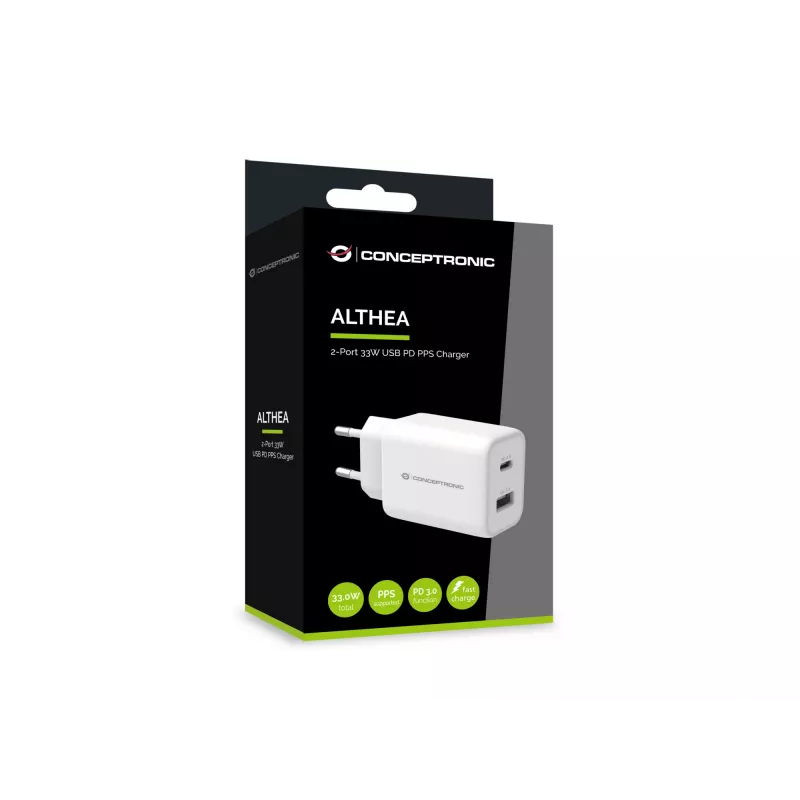 Conceptronic ALTHEA 2 prievadų 33W USB PD PPS įkroviklis su QC 3.0
