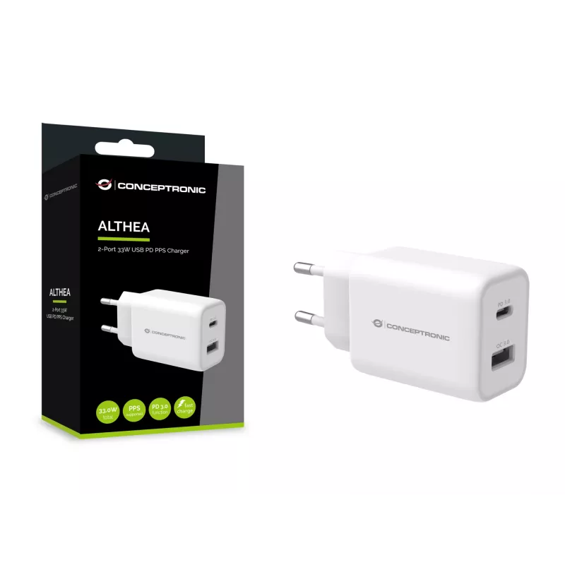 Conceptronic ALTHEA 2 prievadų 33W USB PD PPS įkroviklis su QC 3.0