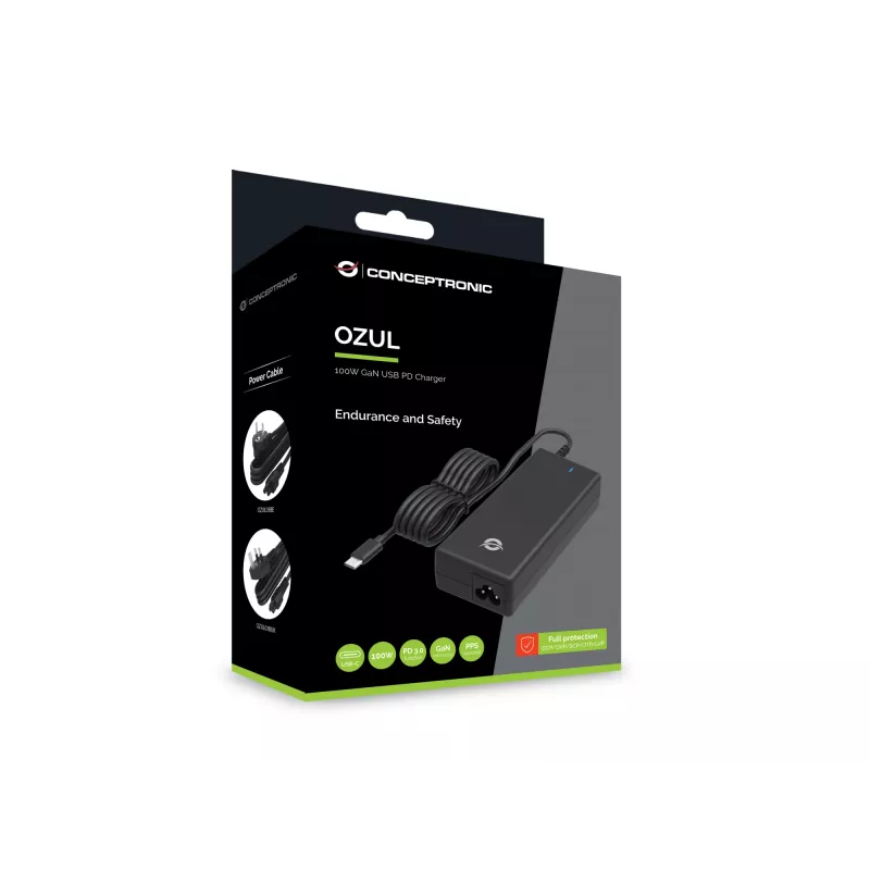 Conceptronic OZUL03BE 100W GaN stalinis USB PD įkroviklis, universalus, vidaus, 100–240 V, 50–60 Hz, 100 W, 5–20 V