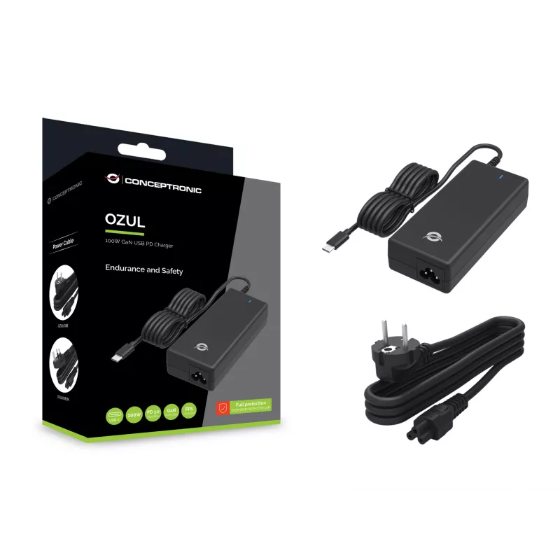 Conceptronic OZUL03BE 100W GaN stalinis USB PD įkroviklis, universalus, vidaus, 100–240 V, 50–60 Hz, 100 W, 5–20 V