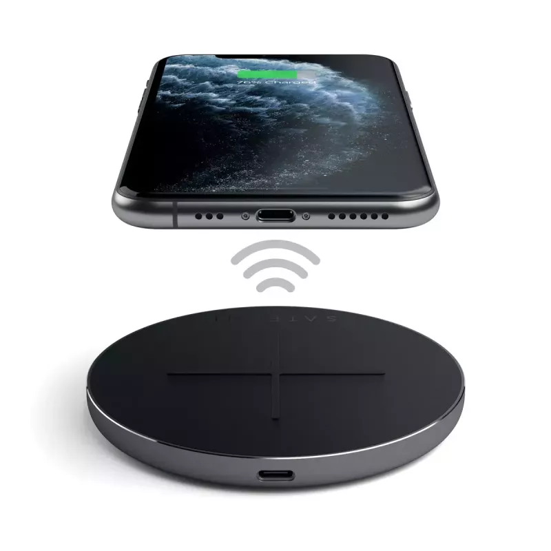 Belaidis įkroviklis Satechi ST-IWCBM greitasis įkrovimas USB Type-C vidaus naudojimui išmaniesiems telefonams juoda pilka