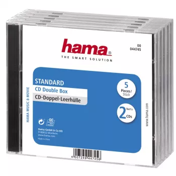 Hama CD Double Jewel Case standartinis, pakuotė po 5, 2 diskai, skaidrus