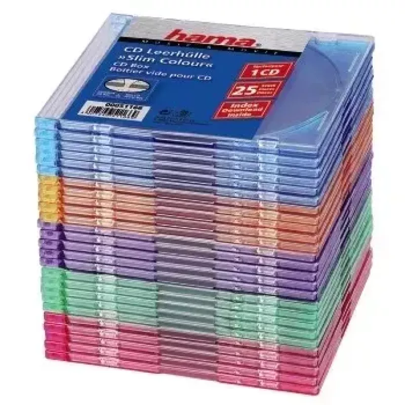 Hama CD Slim Box 25 vnt., įvairiaspalviai, 1 CD talpa
