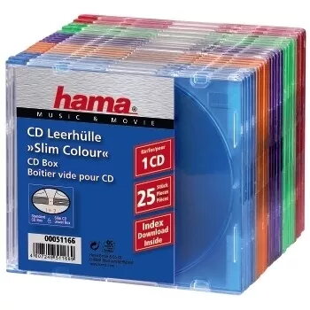 Hama CD Slim Box 25 vnt., įvairiaspalviai, 1 CD talpa