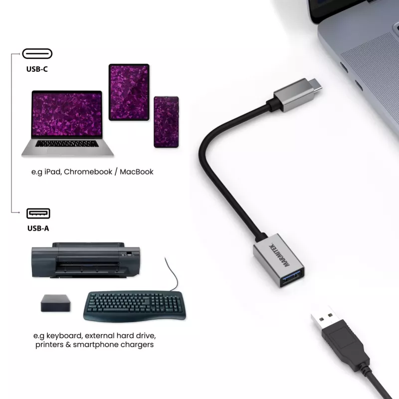 USB kabelis Marmitek 08375 0,15 m USB 3.2 Gen 1 USB-C USB-A juodas sidabrinis