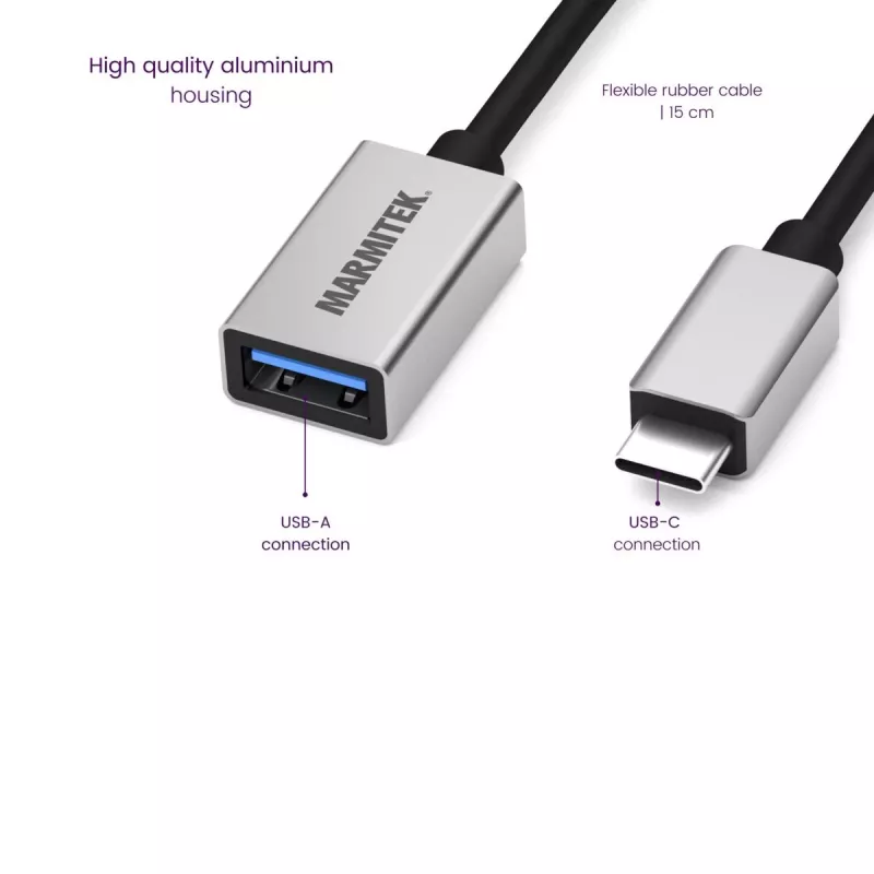 USB kabelis Marmitek 08375 0,15 m USB 3.2 Gen 1 USB-C USB-A juodas sidabrinis