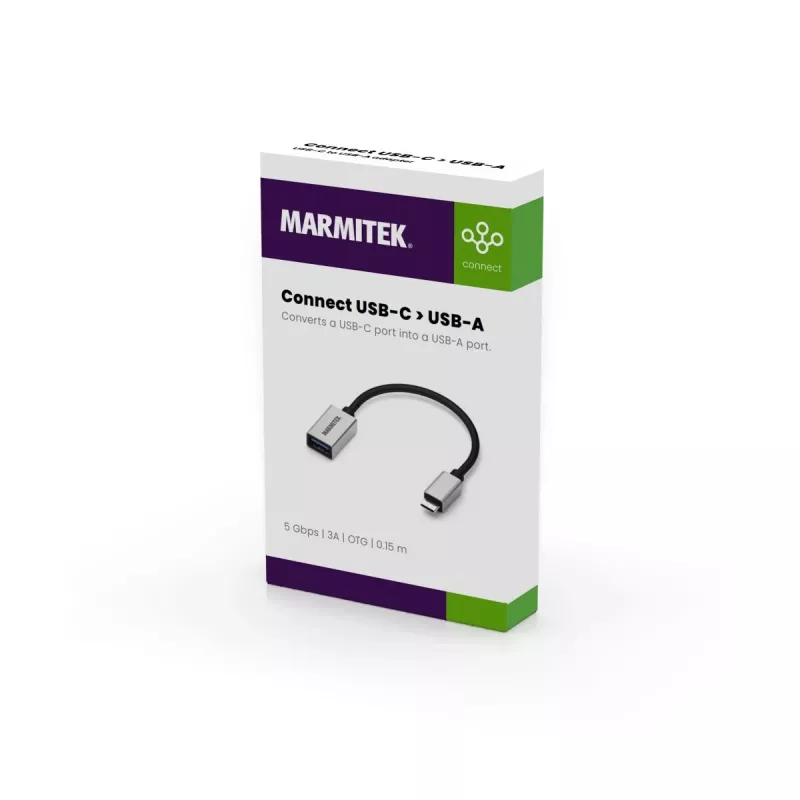 USB kabelis Marmitek 08375 0,15 m USB 3.2 Gen 1 USB-C USB-A juodas sidabrinis