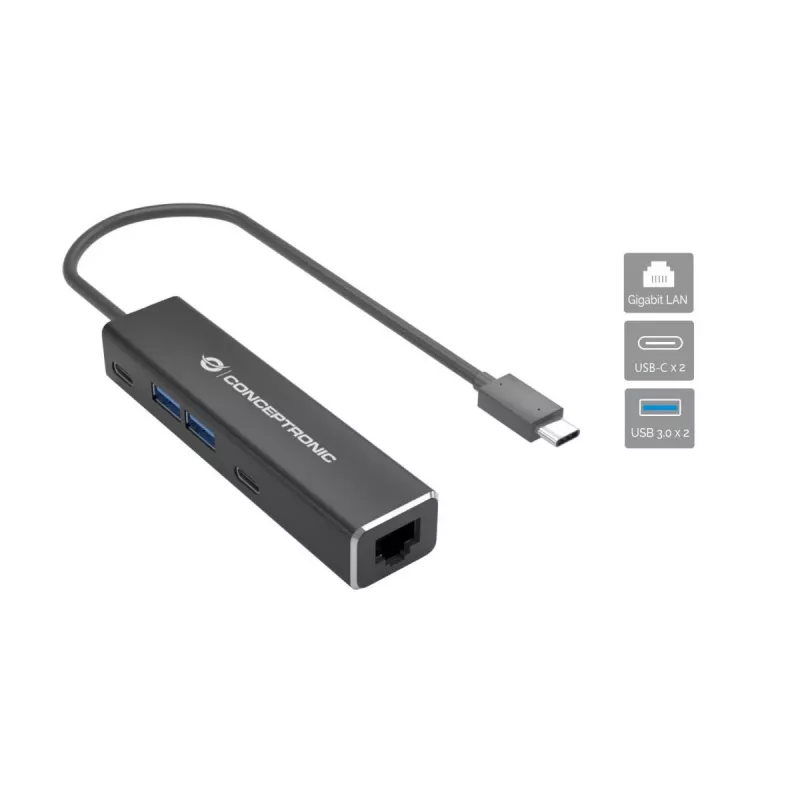 Conceptronic ABBY13B Gigabitinio Ethernet USB 3.2 Gen 1 adapteris su USB šakotuvu, GbE, USB-A x 2, USB-C x 2