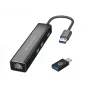 Conceptronic DONN07BA 3 prievadų USB 3.0 šakotuvas su Gigabit Ethernet adapteriu, USB-C/USB-A, Wake-on-LAN, juodas