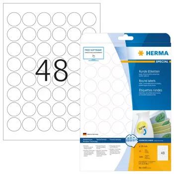 Lipnūs etikečių lapai HERMA Nuimami A4 Ø 30 mm 1200 vnt.