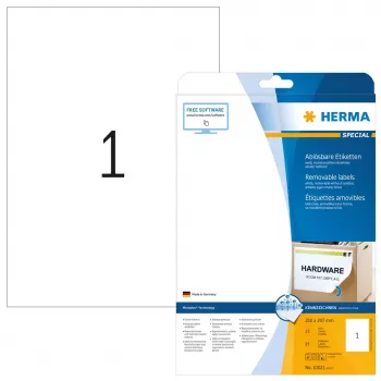 Lipnūs etikečių lapai HERMA Nuimamos etiketės A4 210x297 mm balta Movables