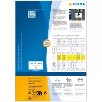 HERMA 9501 lipnios etiketės stačiakampės, nuolatinis lipnumas, balta, 50 vnt.